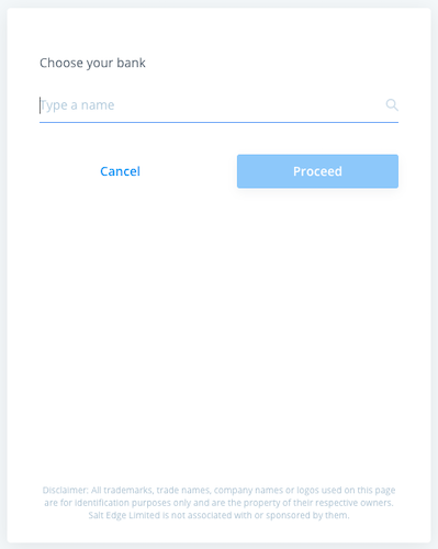 Preview of bank connection via Salt Edge.
