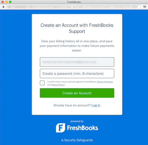 Pop up indicating client account creation with a field to enter a password.
